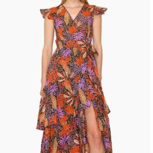 Floral Print Flutter Sleeve Faux Wrap Midi Dress ( Worn Once) SZ X-Large